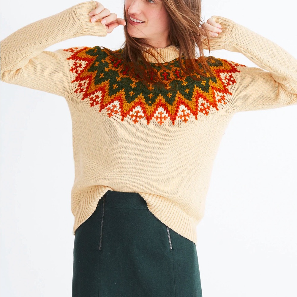 Madewell cream with multicolor fair isle design.